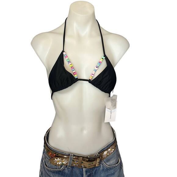 Lovers + Friends Black Beaded Triangle String Bikini Top XS Set On You $98 NEW - Picture 4 of 9
